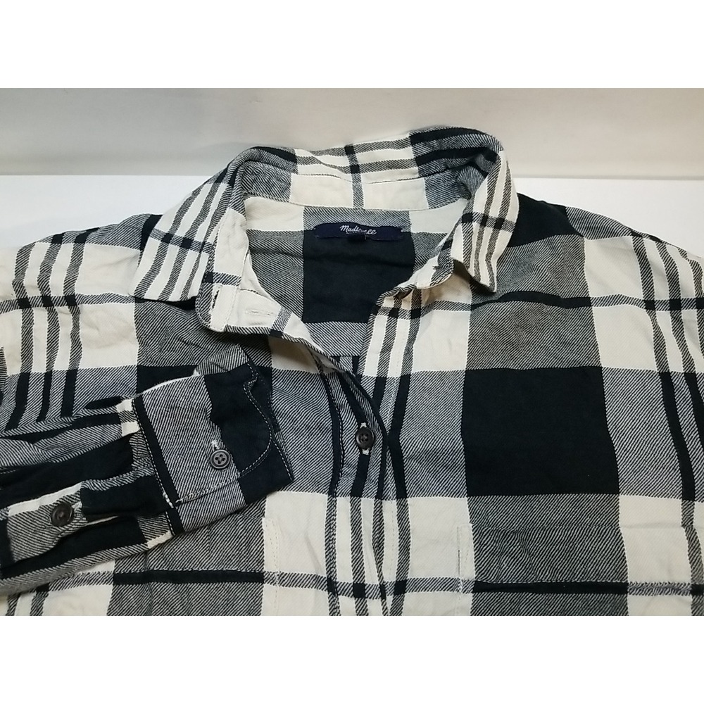 Madewell Flannel Shirt Womens XXS Black White Plaid Long Sleeve Button Up